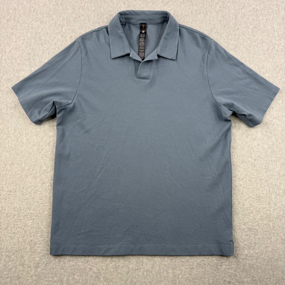 Lululemon Shirt Mens Small Blue Polo Cotton Blend Seemless Short Sleeve Golf